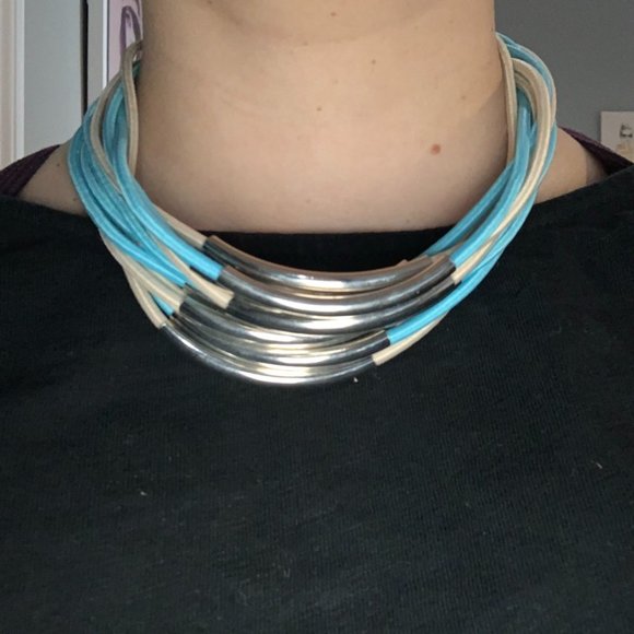 Silver, Tan and Turquoise Necklace - Picture 2 of 2